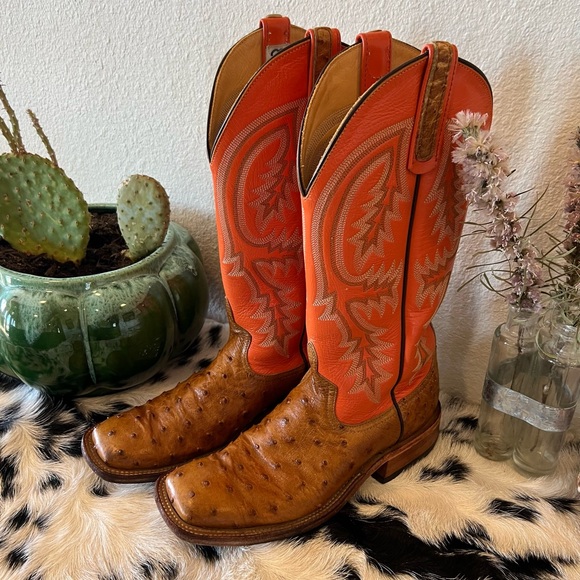 Anderson Bean Full Quill Ostrich Square Toe Boots Women’s Size 7 B Narrow - Picture 2 of 14